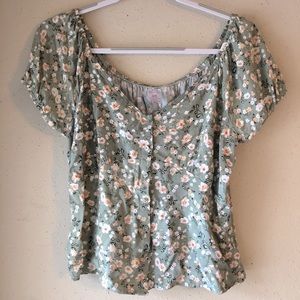 Green Cottagecore Floral Blouse